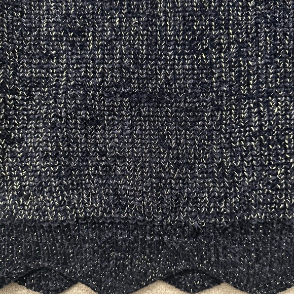 Raga Navy Turtleneck Women’s Sweater with gold threading accents, scalloped edge - Picture 4 of 5